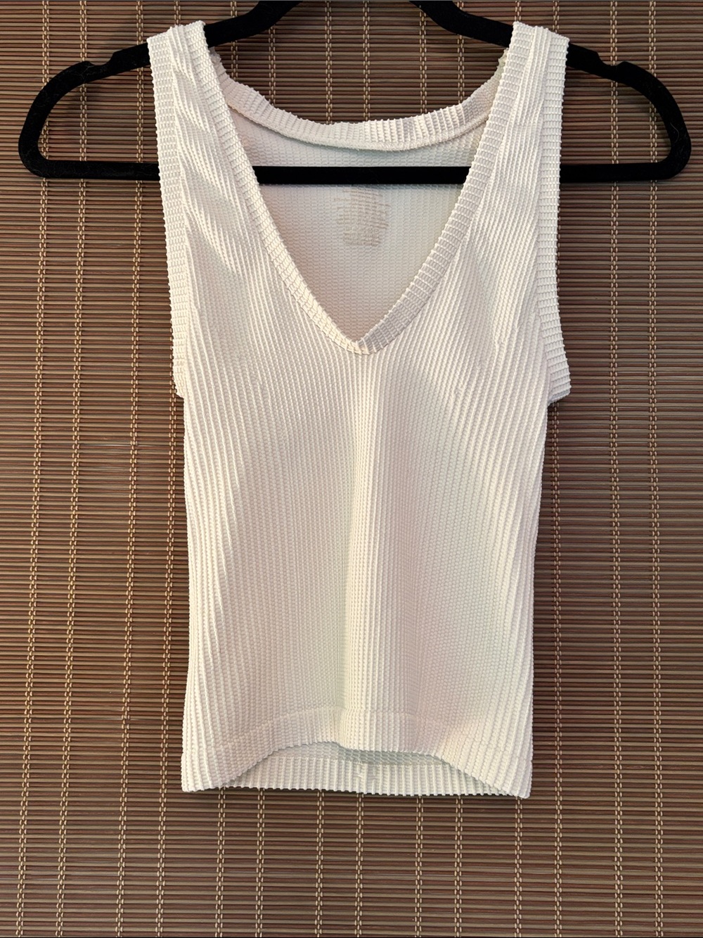 Free People Cream Ribbed V-Neck Tank